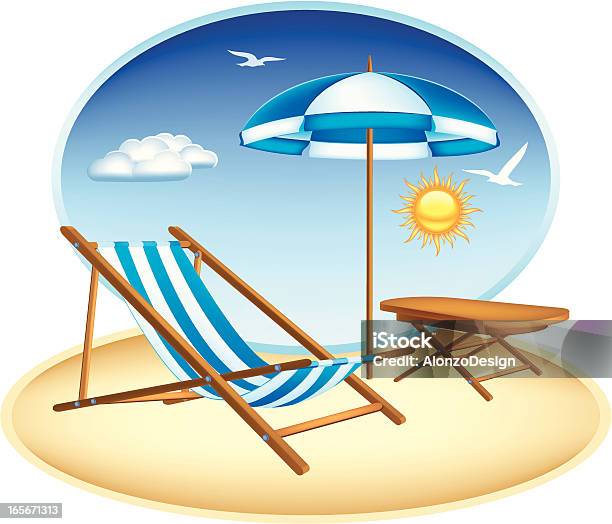 Ilustración de Silla De Playa y más Vectores Libres de Derechos de Silla de playa con toldo - Silla de playa con toldo, Actividades recreativas, Arena