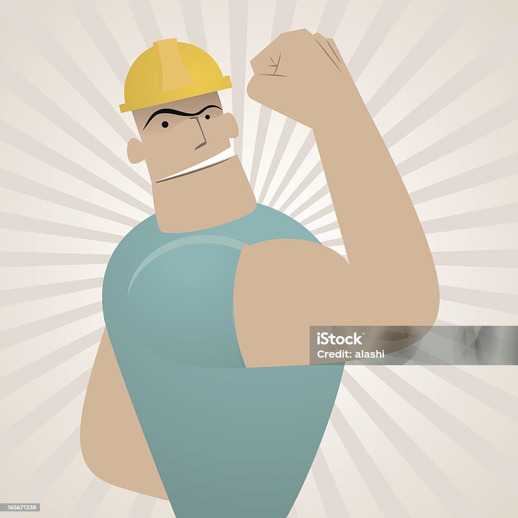 Strong Travailleur montre biceps (premier lundi de septembre (Labor Day - clipart vectoriel de Euphorique libre de droits