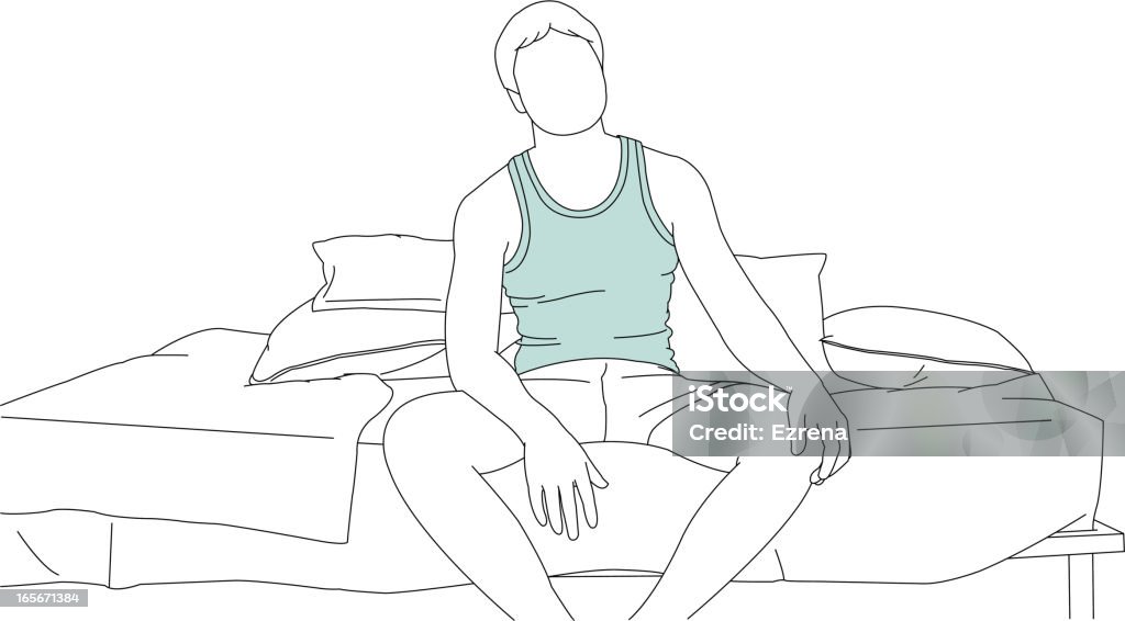 Sentado en la cama - arte vectorial de Hombres libre de derechos