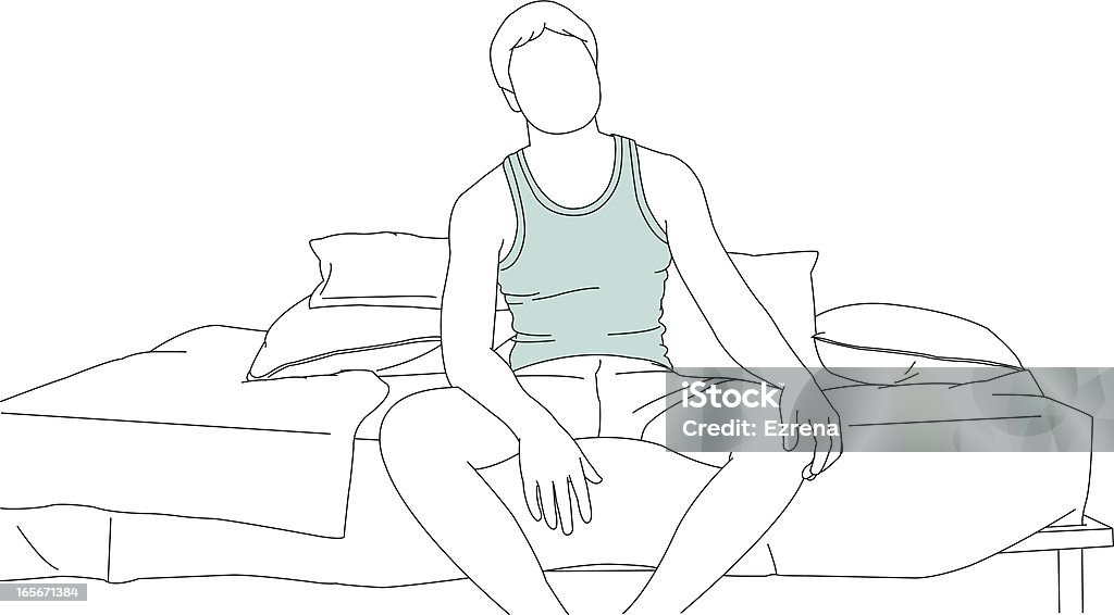 Siedzi w łóżku - Grafika wektorowa royalty-free (Mężczyźni)
