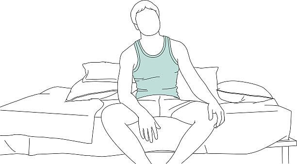 Sitting In Bed A line drawing of a person sitting in bed. sleeveless top stock illustrations