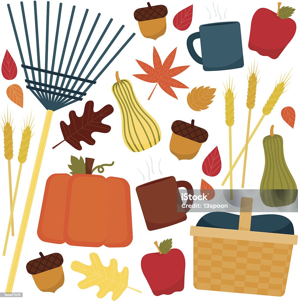 Autumn Time Objects associated with a crisp, autumn day Acorn stock vector