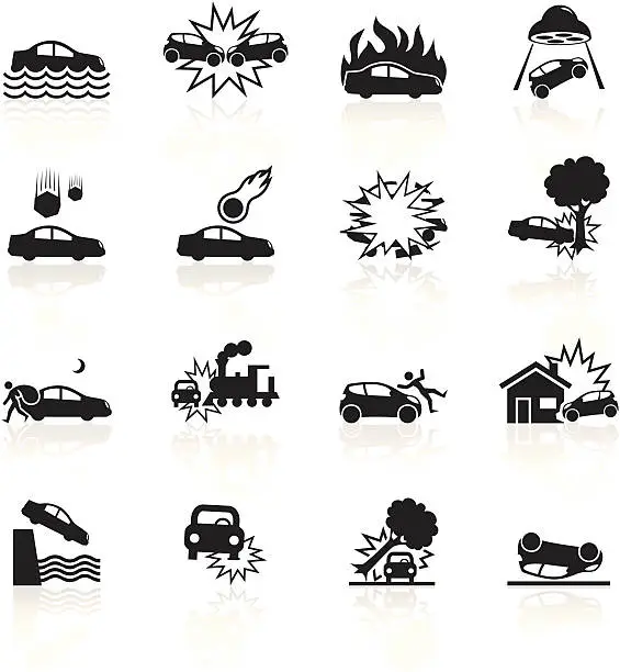 Vector illustration of Black Symbols - Car Disaster