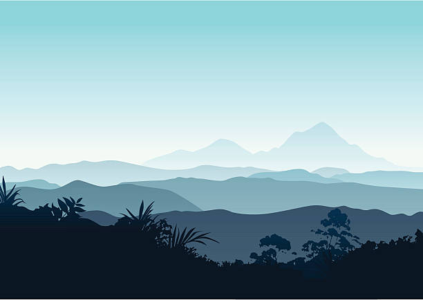 ilustrações, clipart, desenhos animados e ícones de nascer do sol nas montanhas de inverno - horizon over land valley hill tree