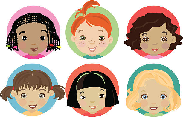 Little Girls vector art illustration