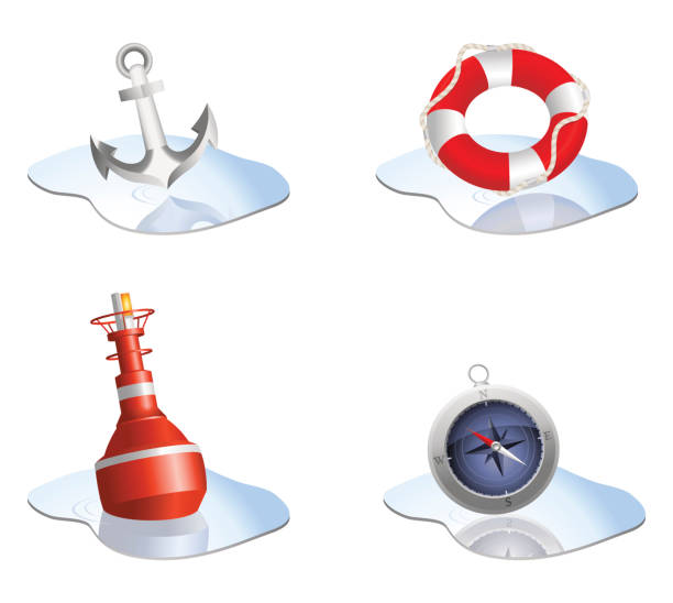 Four different nautical themed icons Nautical icon set of 4 vector illustration. buoy stock illustrations