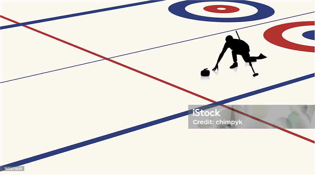 Jugador de curling en acción - arte vectorial de Curling libre de derechos