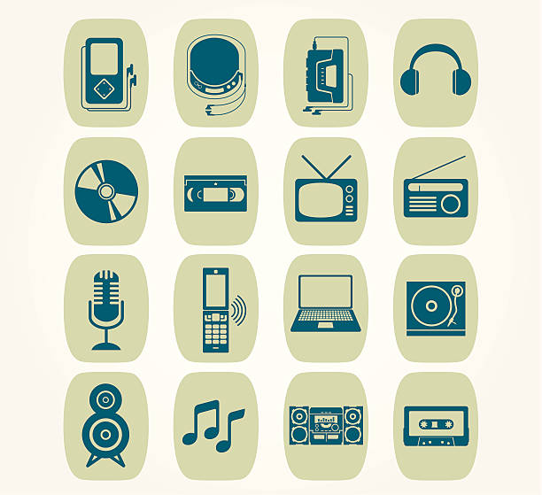 Music Icon A set of music related icons. Zip contains AI and PDF. personal compact disc player stock illustrations