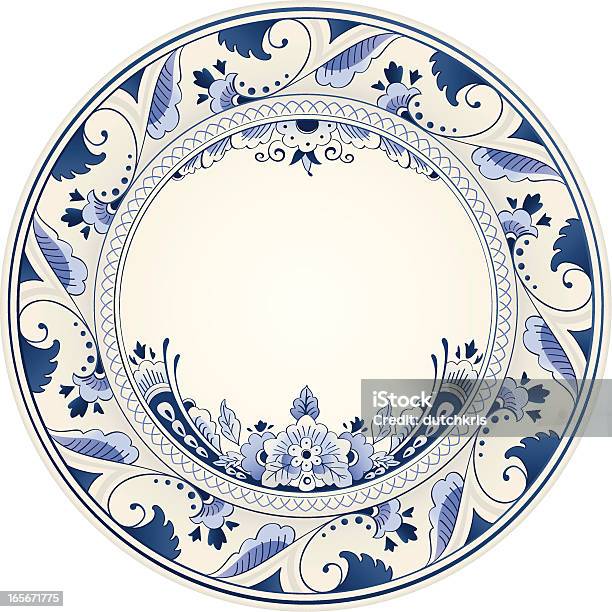 Antico Piastra In Ceramica Blu Di Delft - Immagini vettoriali stock e altre immagini di Piatto - Stoviglie - Piatto - Stoviglie, Porcellana, Motivo decorativo