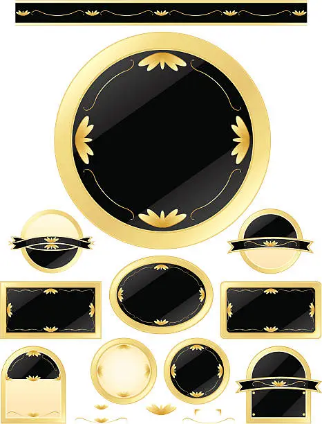 Vector illustration of Buttons Set - Rich Black, Metallic Gold