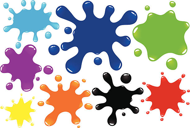 Paint splats A group of 8 different paint drops/splats. Each in a different, and easily changeable colour. Each splat has a large roundish centre, perfect for placing type inside. Blends are used, no meshes, no gradients. stain test stock illustrations