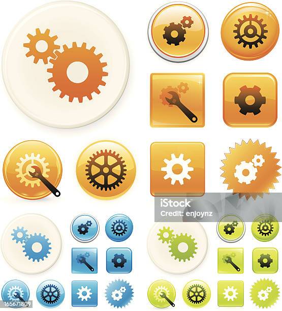 Ilustración de Configuración De Iconos y más Vectores Libres de Derechos de Ajustar - Ajustar, Azul, Brillante
