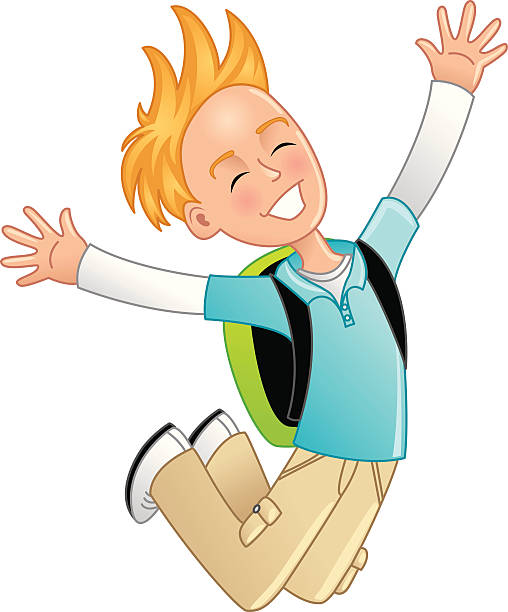 Boy jumping vector art illustration