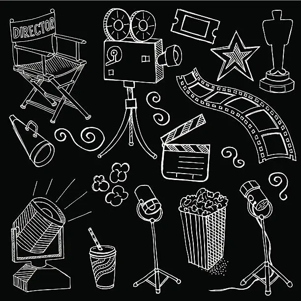 Vector illustration of Hollywood Film Movie Doodles