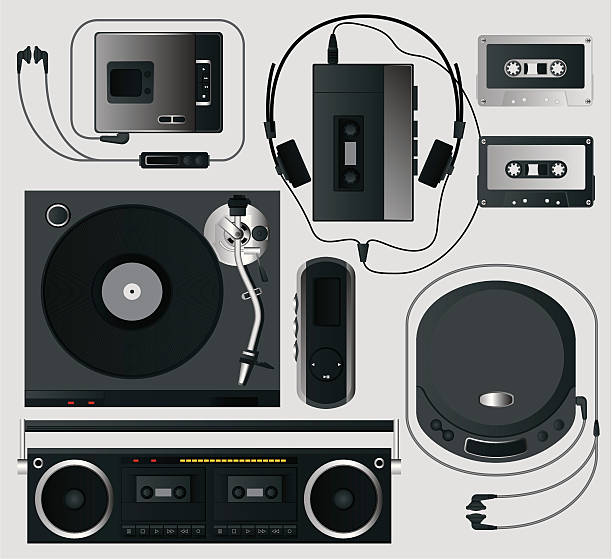 ilustrações, clipart, desenhos animados e ícones de música retrô - personal cassette player