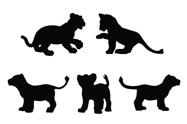 ilustrações de stock, clip art, desenhos animados e ícones de grande gato cubs em silhueta - cria