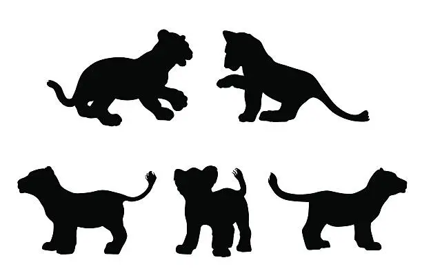 Vector illustration of Big cat cubs in silhouette
