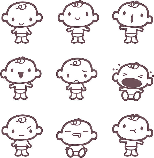 Icon, Emoticons - Cute Baby ( mad, crying, smiling, drool ) Cute style vector icons - Cute babies in various moods ( mad, crying, smiling, drool ).  crying baby cartoon stock illustrations