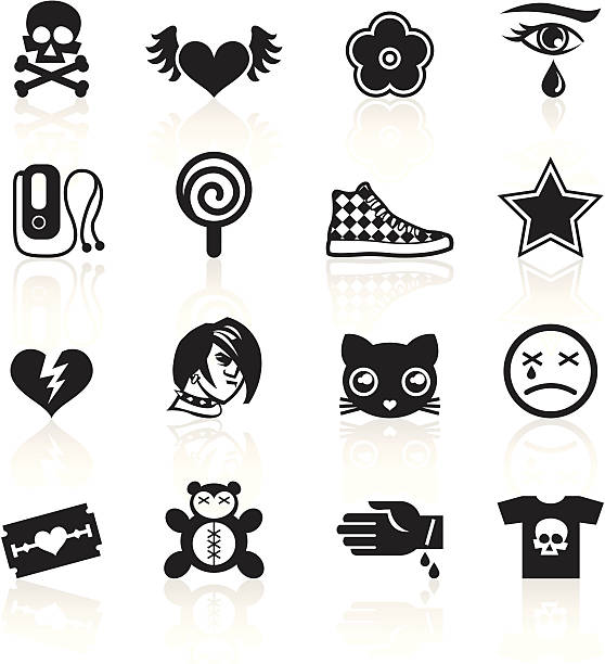 Black Symbols - Emo Emo icons. emo boy stock illustrations