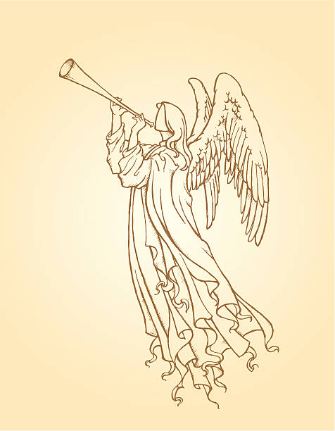 stockillustraties, clipart, cartoons en iconen met angel playing trumpet - engel