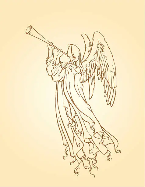 Vector illustration of Angel Playing Trumpet