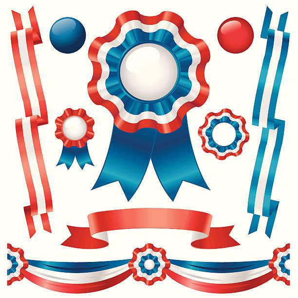 리본 레드, 화이트, 블루 - banner ribbon sash flag stock illustrations
