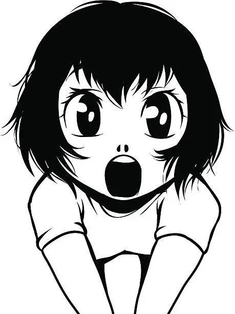 Vector illustration of Anxious manga girl