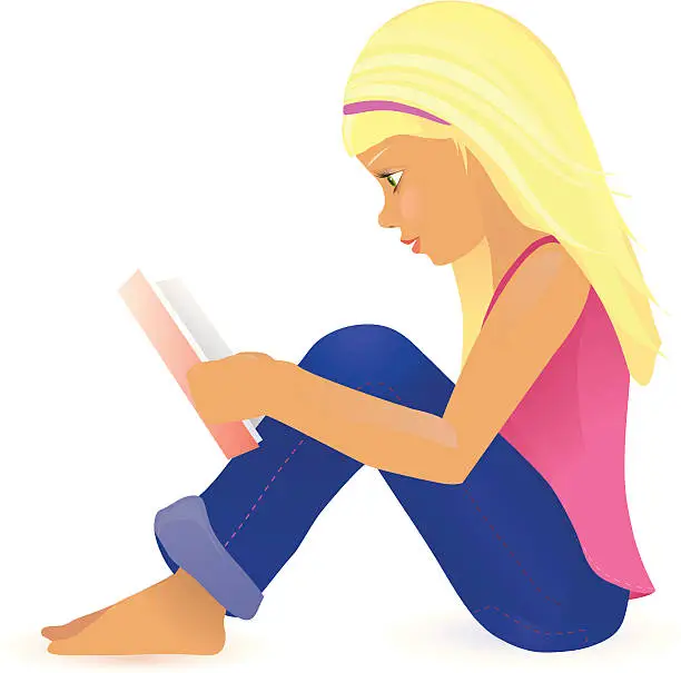 Vector illustration of Teenage girl reading a book