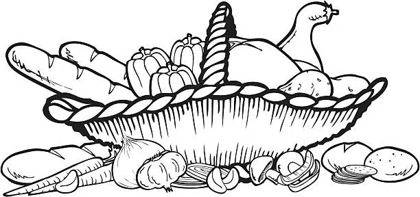 Vector illustration of Basket of Abundance - Lineart