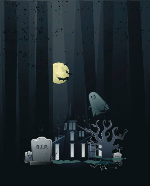 Halloween scene (Haunted House) vector art illustration