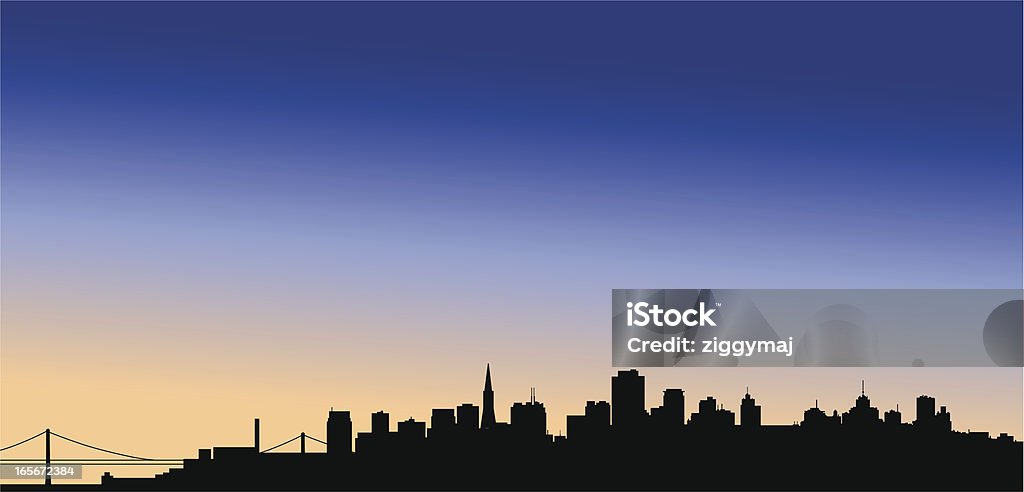 San Francisco panoramę w Zmierzch - Grafika wektorowa royalty-free (San Francisco - Stan Kalifornia)