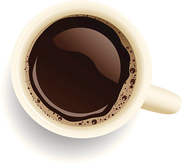 Overhead view of a cup of coffee on a white background vector art illustration