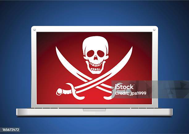 Laptop With A Pirate Symbol On The Screen Stock Illustration - Download Image Now - Aluminum, Brushed Metal, Clip Art