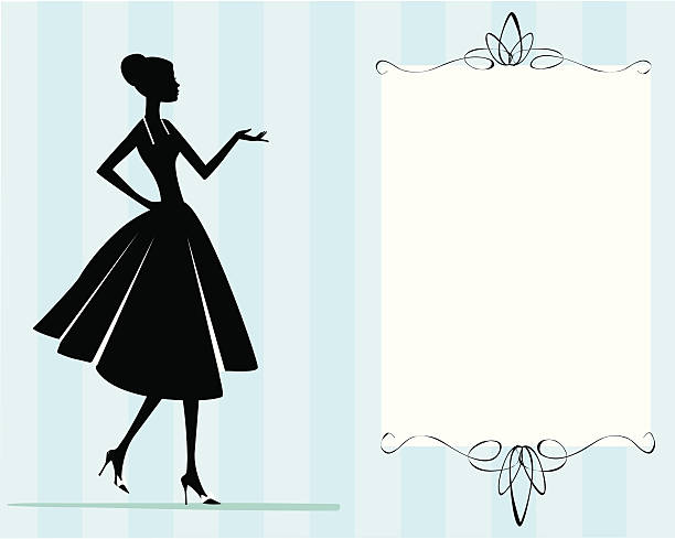 Woman in Dress Invitation A woman in a elegant dress with a decorative frame for copy. 40s pin up girls stock illustrations