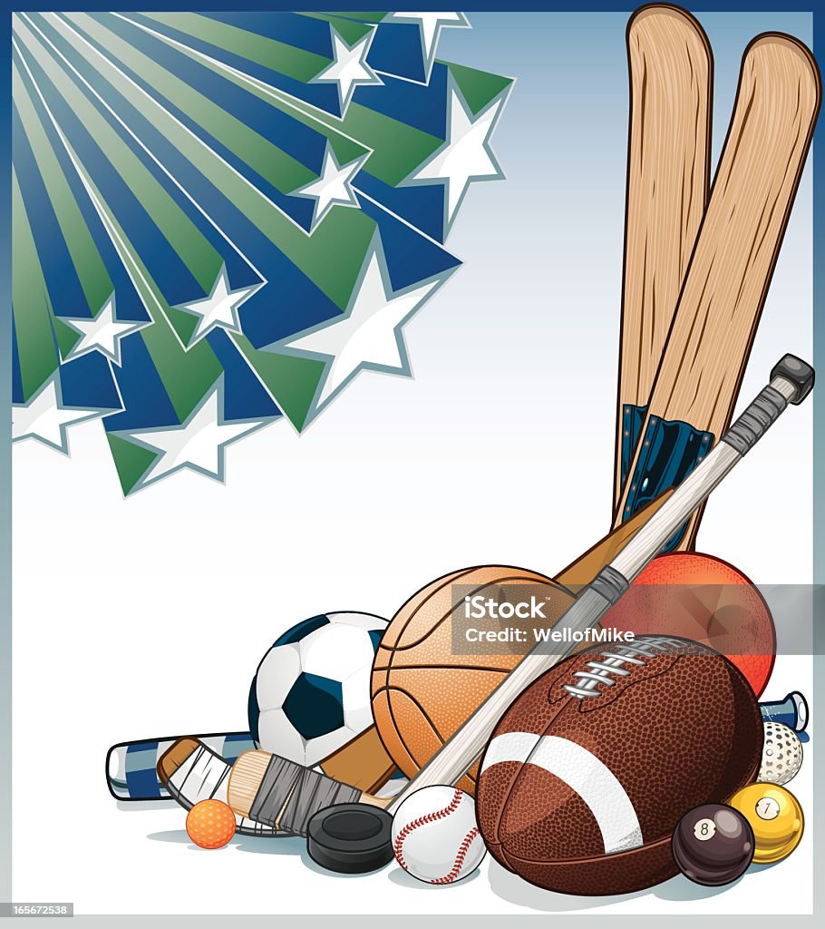 Sports Equipment A collection of sports equipment. Multiple Image stock vector