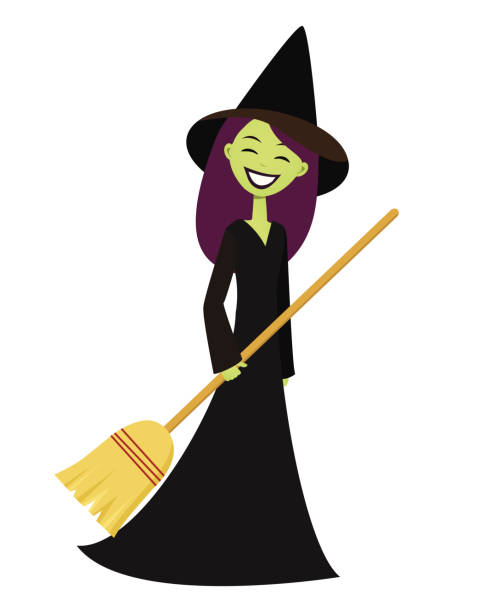 illustrations, cliparts, dessins animés et icônes de souriant sorcière avec un balai - witch beauty beautiful women