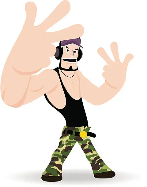 Vector illustration of Yo! Cool and Trendy Hip Hop Man Making Hand Gestures