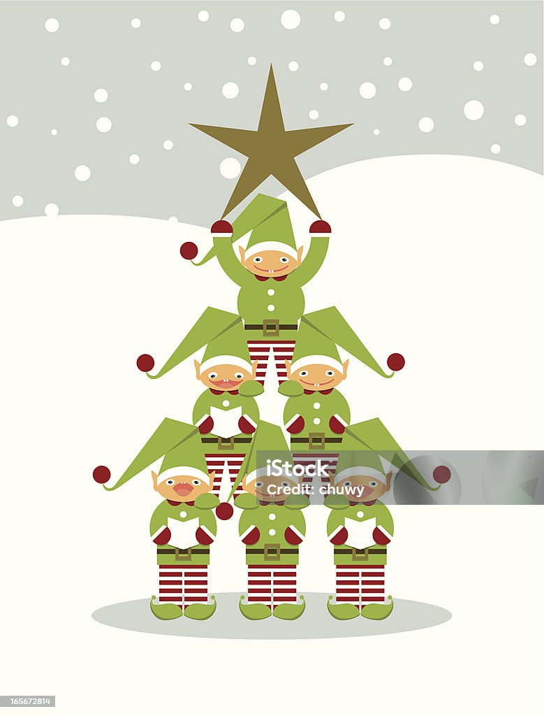 Elves'árbol de navidad - arte vectorial de Elfo libre de derechos