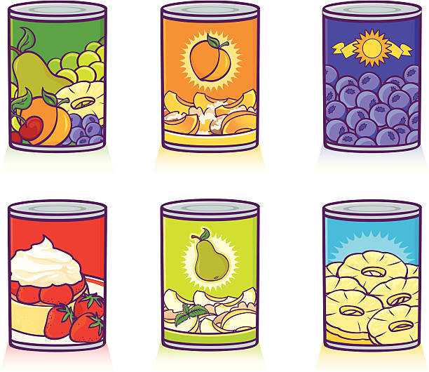 obst in dosen - can fruit peaches healthy eating stock-grafiken, -clipart, -cartoons und -symbole