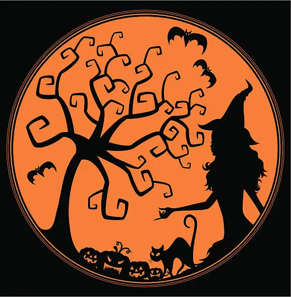 Vector illustration of Magic Tree and Witch