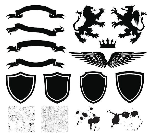 illustrazioni stock, clip art, cartoni animati e icone di tendenza di protezione dei progetti - lion coat of arms shield backgrounds