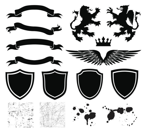 막다 설계 - shield lion griffin crown stock illustrations