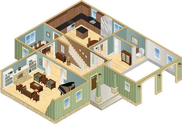 Vector illustration of Isometric House Cutaway
