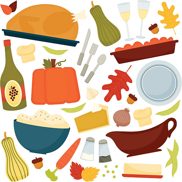 thanksgiving-abendessen - thanksgiving dinner plate food stock-grafiken, -clipart, -cartoons und -symbole