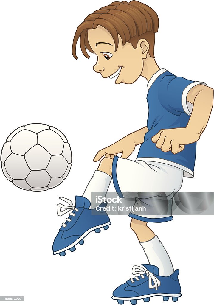 Boy Plays Soccer Vector cartoon of a boy playing soccer (or football, if you reside outside North America). Elements on separate layers, easily editable. Cartoon stock vector