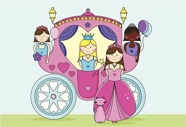 Vector illustration of Glamorous Princesses Going to the Ball in a Carriage.