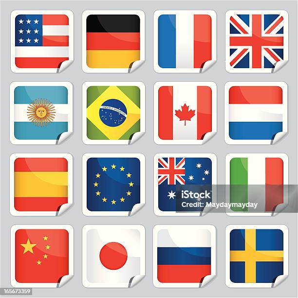 Pegajoso Bandeiras Do Mundo - Arte vetorial de stock e mais imagens de Alemanha - Alemanha, Argentina, Austrália