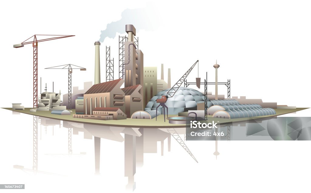 Industrial buildings at waterfront Air Pollution stock vector