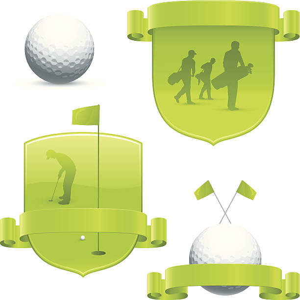 Golf insignia Various golf designs with banners and emblems. flag golf flag pennant green stock illustrations