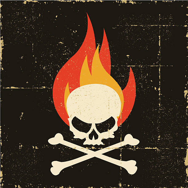 Bекторная иллюстрация Гранж огонь Череп с костями